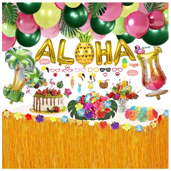 162PCS Hawaii Deko Set Party Dekoration Ballons Girlande TischröCke Aloha-image