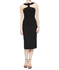 MICHAEL KORS COLLECTION Halter Evening Dress 10 Black Sequin Trim Back Yoke NEW