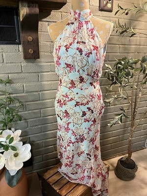 SALONI 100% Silk Floral Halter Maxi Dress   US 4 / UK 8