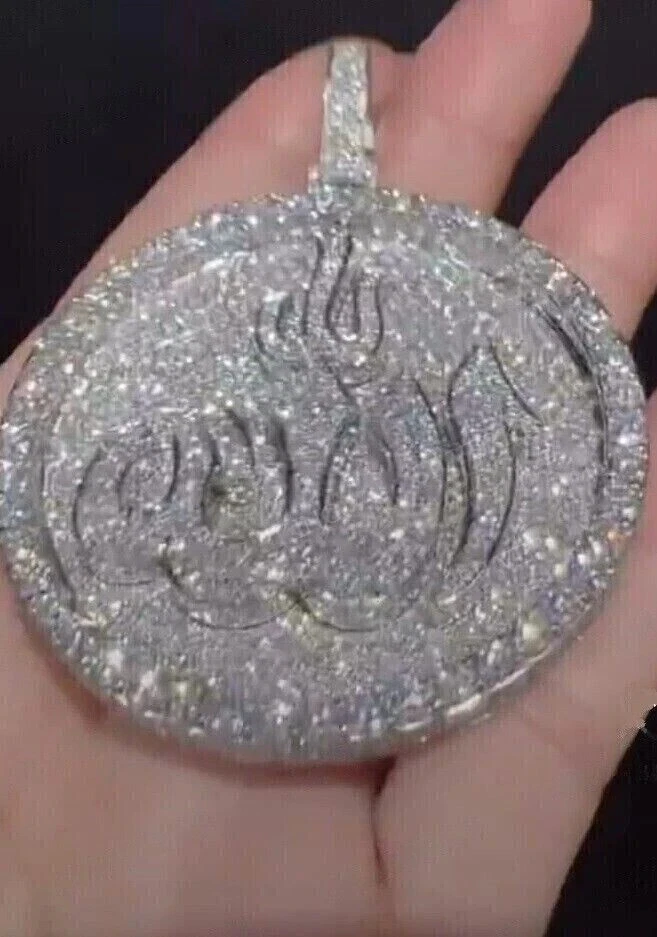 6Ct Round Cut Simulated Diamond 925 Sterling Silver Mens Customize Allah Pendant - Image 2 of 4