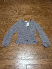 Sienna Sky Women's Navy Blue Daisy Long Sleeve Ruffle Chiffon Blouse, Size Large