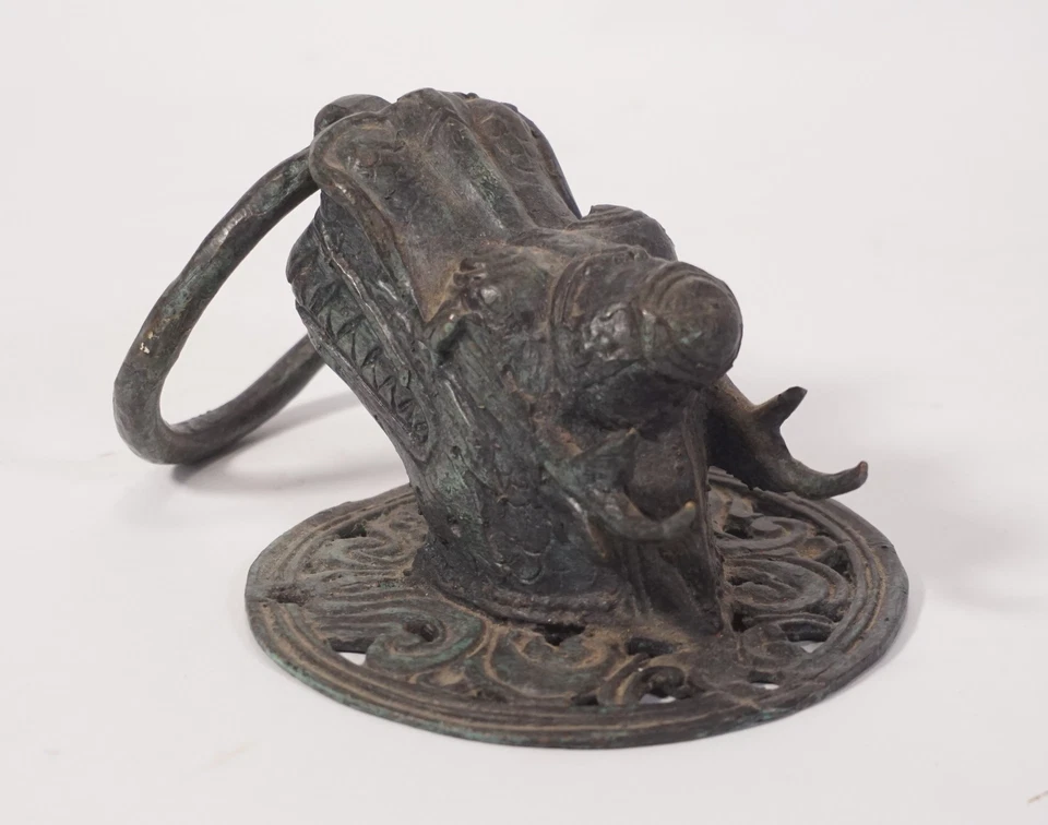 Antiker Türklopfer Asiatika Drachen Fabelwesen Krokodil Metall Eisen Bronze - Bild 2 von 4