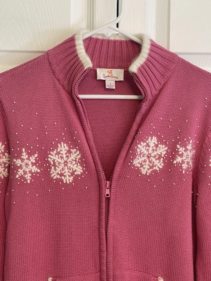 Quacker Factory Sweater Full Zip Cardigan Snowflakes Beaded Embroidery Sz S - Image 2 of 4