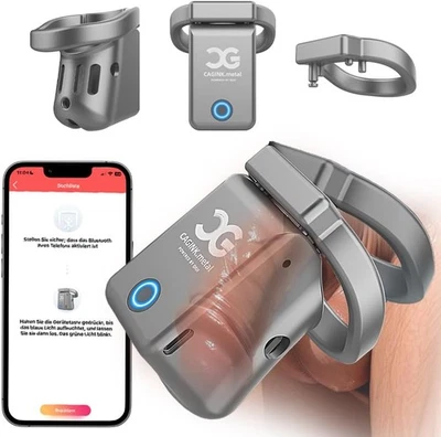 SIXFEELINGS Peniskäfig Metall Keuschheitsgürtel Ai Chastity Cage Mit APP & Zeitsperre