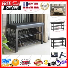 Compact Entryway Shoe Rack with Comfortable Cushioned Seat and 2 Shelves