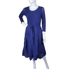 H Hannoh Wessel Rida Midi Dress Womens 36 US S Marine Blue Gauzy Cotton Pockets