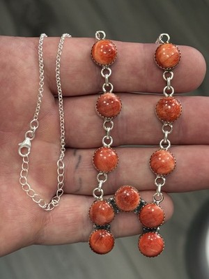 STERLING SILVER NATURAL SPINY OYSTER NAJA CLUSTER SQUASH STYLE NECKLACE .925
