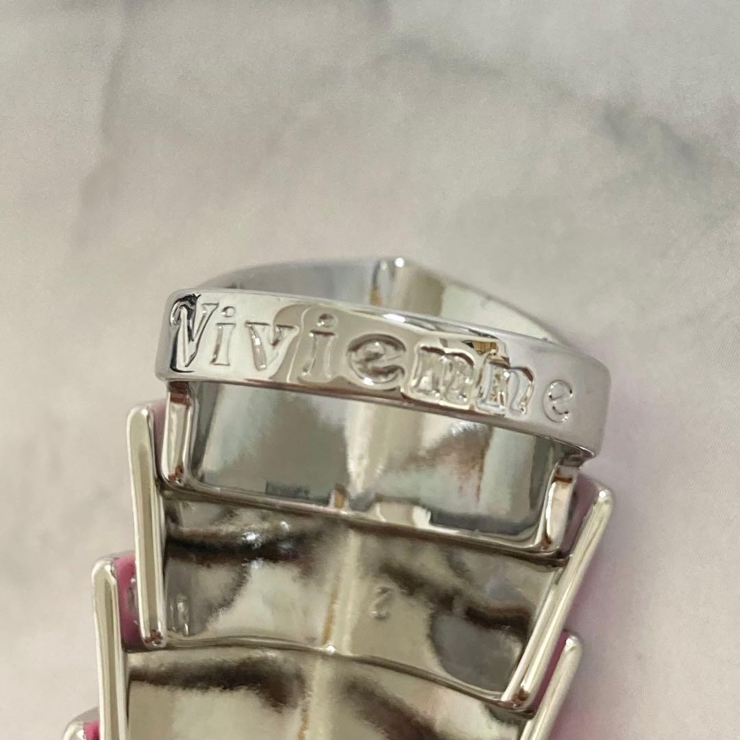 Vivienne Westwood ARTEMIS Armor Ring Pink Silver Size 6.5-7