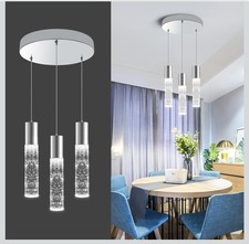 OKELI 3 Pack LED Bubble Crystal Pendant Light Chrome Kitchen 18W Dimmable