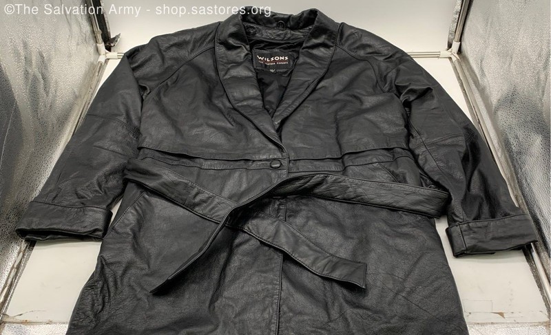 Wilsons Women's Black Leather Belted Long Sleeve Trench Coat Size Medium