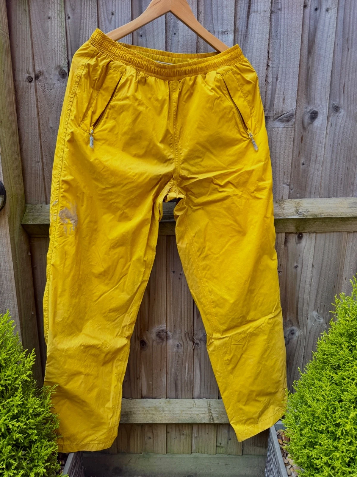 waterproof mens over trousers yellow sz M
