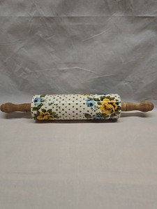 HTF PIONEER Woman ROSE Shadow ROLLING Pin Green Polka Dots and FLORAL Ceramic