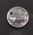 Hand Carved Buffalo Nickel – Angler Fish With Black Spinel Lure - Black Seadevil