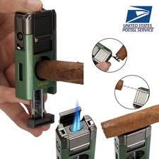 Lubinski Windproof Cigar Lighter Metal Vcut  2 Jet Flame With Punch Drill Holder
