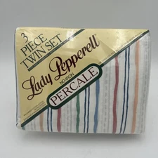 Lady Pepperell Percale 3 Piece Twin Sheet Set NEW WAVY STRIPE Multi Color Sealed
