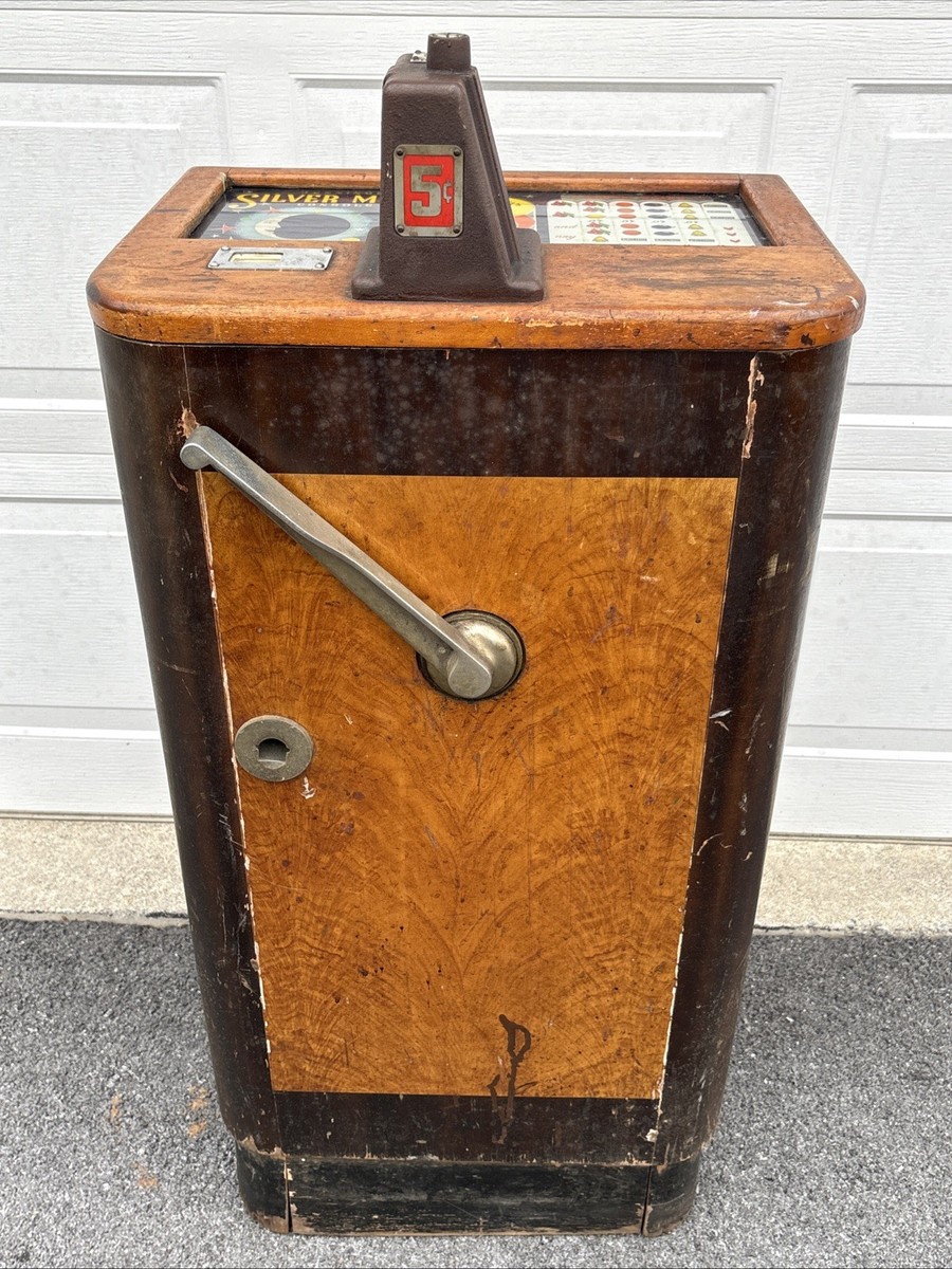 ANTIQUE 1941 O.D. JENNINGS SILVER MOON 5 CENT CONSOLE SLOT MACHINE