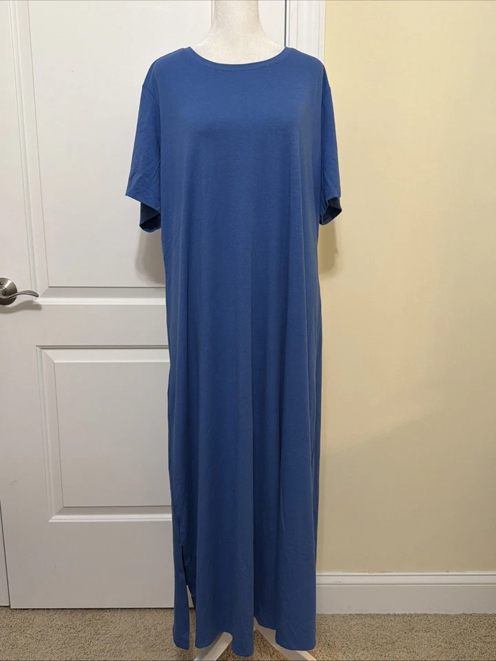 Maxi Vestido Denim & Co. Beach Pet Estampado Jersey Corto Slv Indigo Sea 1XP A643223 Foto 2 de 4