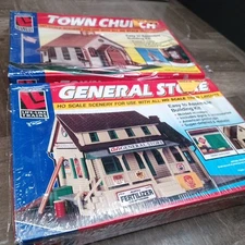 NOS Life-Like Trains HO Scale General Store 1351 & Town Church 1350 Building Kit
