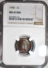 NGC MS-63 BN 1900 Indian Head Cent, Attractively Toned specimen.
