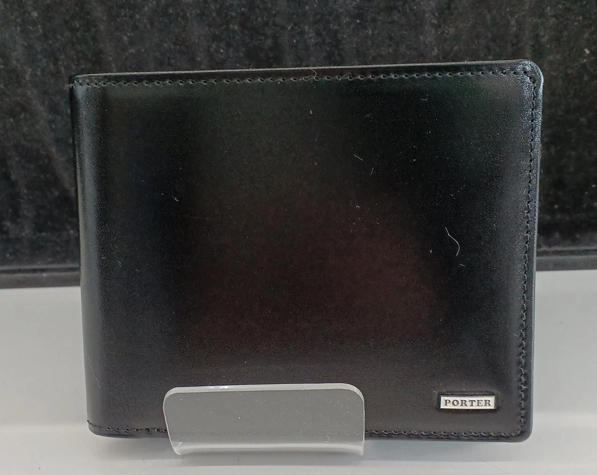 Porter men's wallet, black leather bi-fold wallet
