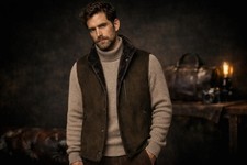 Men's Brown Sheepskin Leather  100  Real Sheepskin Shearling Fur Gilet Vest