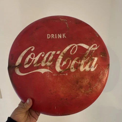 Coca-Cola Vintage Red Round Metal Advertising Sign Soda Logo
