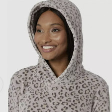 32 Degrees Ladies' Plush Hooded Lounger With Hood S/M Gray Gray Leopard 