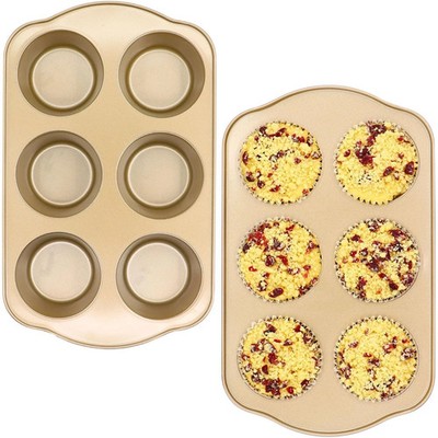 Muffin Pan 2 Pack Nonstick Large Cupcake Pan 6 Cup Heavy Duty 0.5mm Thi...