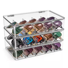 Clear Stackable Sunglasses Organizer, Eyeglass Storage Case, and Eyewear Display