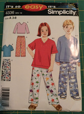 Simplicity 4336 Child's Pants and Knit Top Pajamas Boys Girls Size 3-8 Pattern