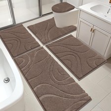 HEBE Bathroom Rugs Sets 5 Piece, Non Slip Washable Absorbent Bath Mat Set