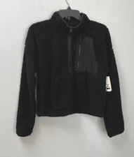 XERSION 1/2 Zip Women's Black Faux Fur Mock Neck Long Sleeve Sweatshirt