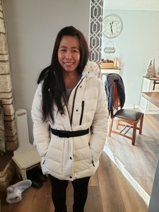 london fog faux fur trim hooded zip puffer down jacket