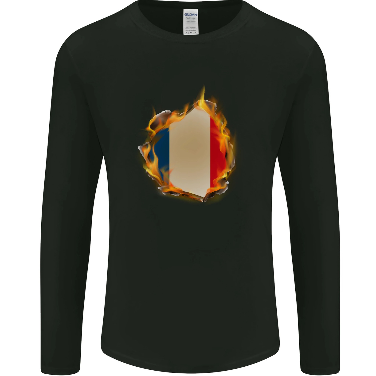 La Bandera Tricolor Francesa Fuego Francia Camiseta De Manga Larga Para Hombre