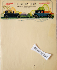 C 1920 color letterhead Chicago IL. OVERLAND AUTOMOBILE Willy-Knight EM Backus