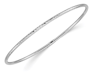 Diamond Cut 2mm Slip On Bangle in 14K White Gold