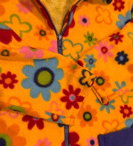 Vintage Colorful Floral Hippy Yellow Jacket Coat Outdoors Play Winter - Picture 3 of 7