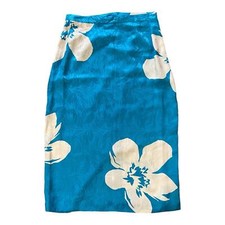Vintage Blue  White Floral Silk Pencil Skirt 8