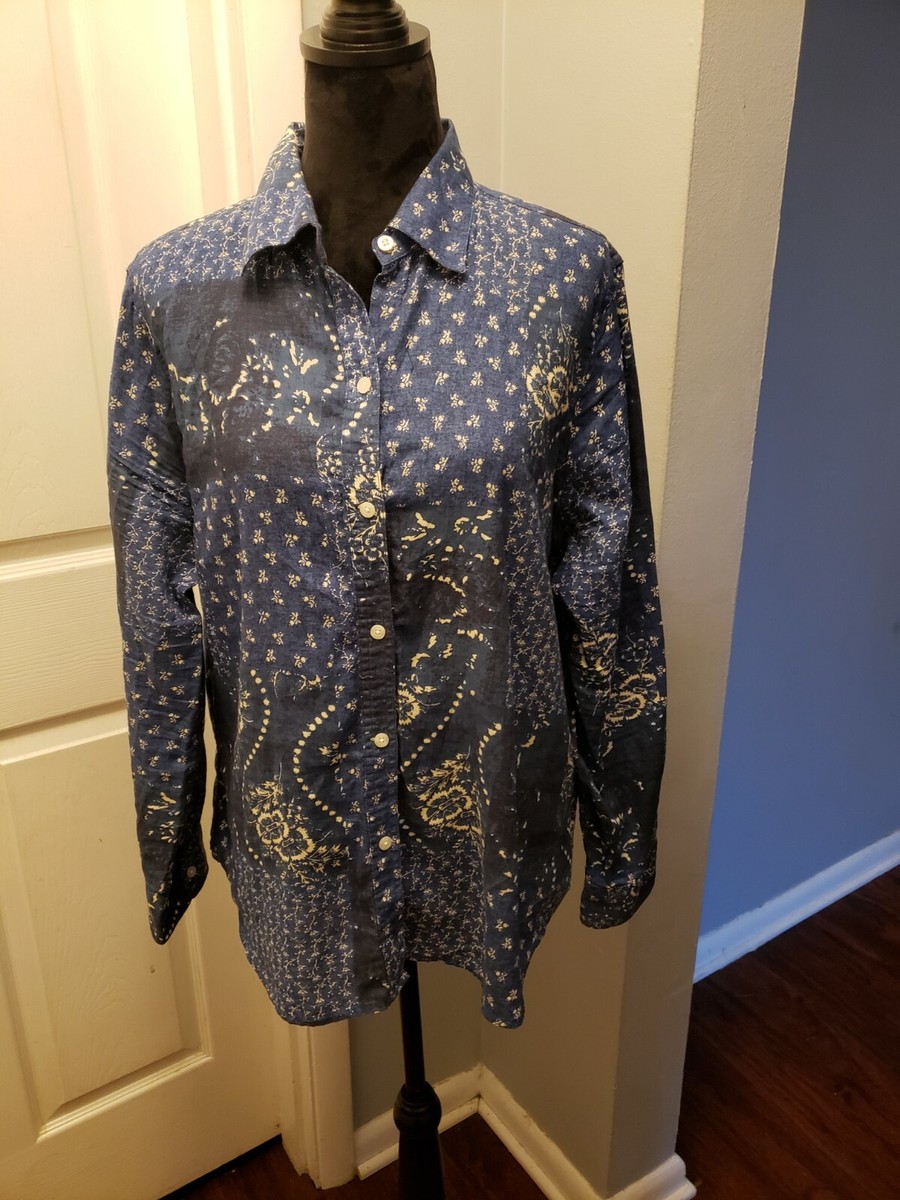 Chaps Denim Line Shirt Button Down Blue Floral | eBay