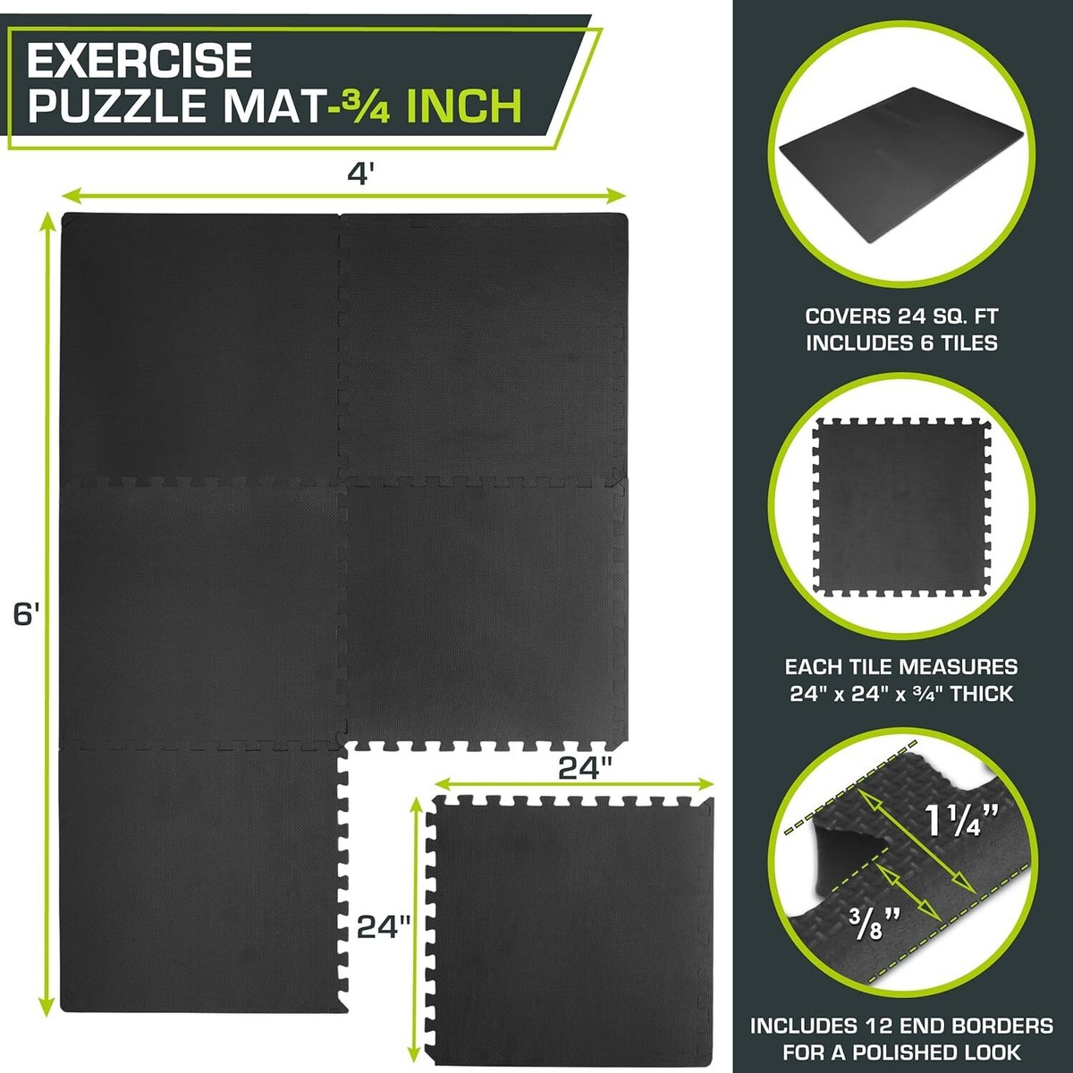 Anti-fatigue Foam Floor Mat 24 Sq Ft Gym Puzzle Tiles Non-slip
