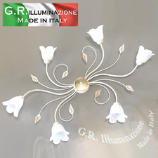 Plafonnier moderne classique 6 L. Lampe de plafond Ivoire clair argent or ZOE