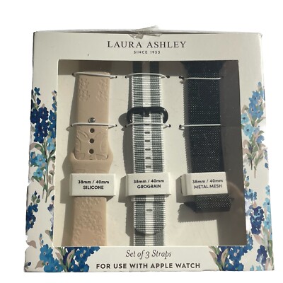 Laura Ashley Apple Watch Straps 3pc Set 38/40mm  Metal Mesh, Grograin, Silicone