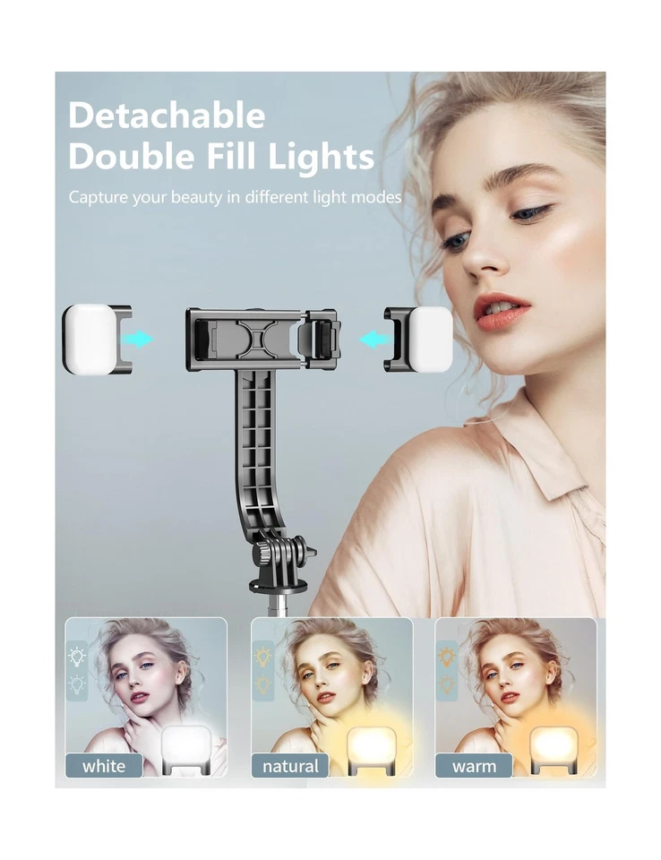 Selfie Stick Tripod with Light, 45'' Selfie Stick with Wireless Remote, Porta... - Image 2 of 4