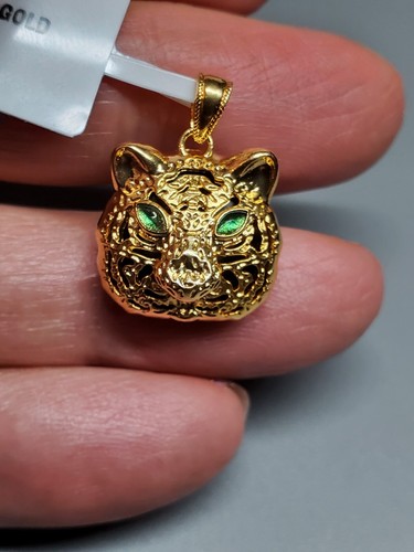 AGATE 18KT SOLID YELLOW GOLD TIGER PENDANT 20MM - Picture 19 of 20