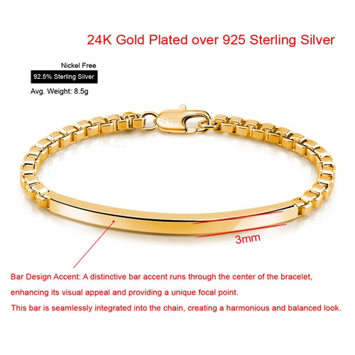 Italian Style 3mm Venetian Box Chain Bar Bracelet 925 Sterling Silver Bracelet - Picture 17 of 29