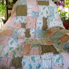 Flannel Rag Quilt 49 x 45 with Batting, Floral Dinosaur Scrappy Style Rag Quilt