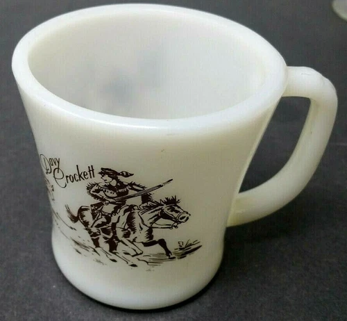 A2`Oven Ware Fire King Davy Crockett Coffee Mug Decorated In Brown Vintage 1960