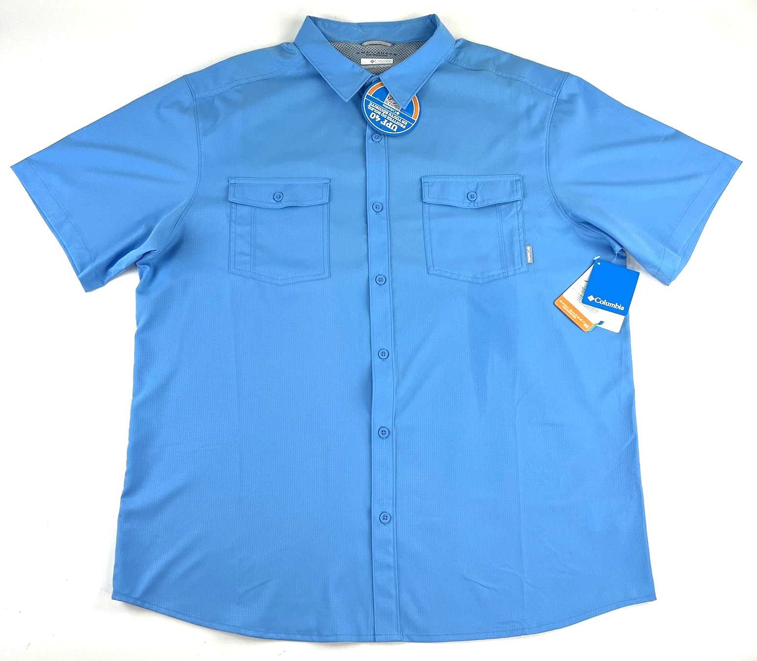 Columbia Pacific Breeze Short Sleeve Shirt Blue Button Up Vented Mens 2XL New