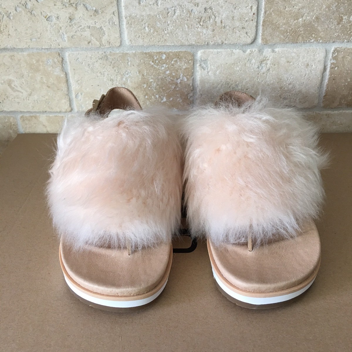 UGG HOLLY FLUFFY FUR SOFT OCHRE SLINGBACK THONG SANDALS SIZE US