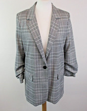 Hallhuber Women's Size 8 Black Checked Long Oversized 3/4 Sleeve Jacket